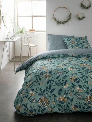 Parure de lit 2 personnes imprimé floral en Coton Vert 240x260 cm | Maisons du Monde