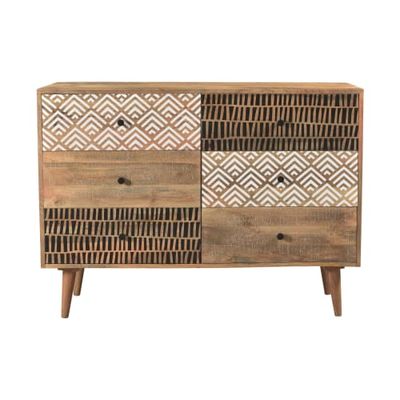 Commode en bois 6 tiroirs à motifs | Maisons du Monde
