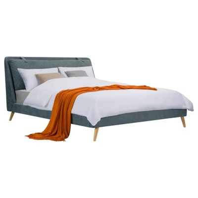 Lit double 140x190 cm en tissu gris foncé | Maisons du Monde