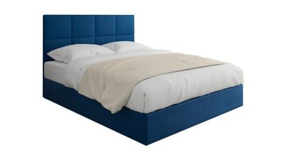 lit en velours bleu nuit 160x200 avec sommier et tête de carrée | Maisons du Monde