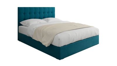 lit en velours bleu canard 140x190 avec sommier et tête de | Maisons du Monde