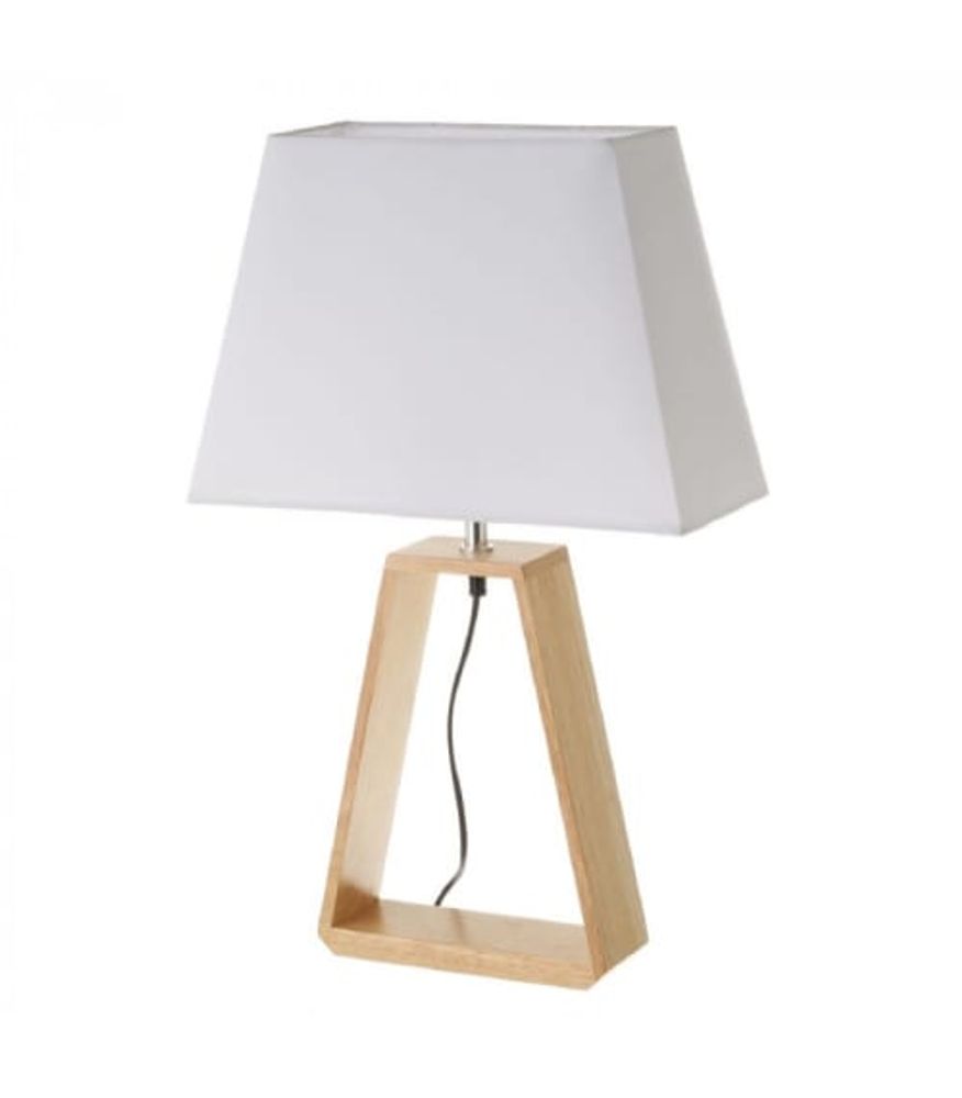Lampe à poser triangle bois et abat-jour blanc H60cm | Maisons du Monde