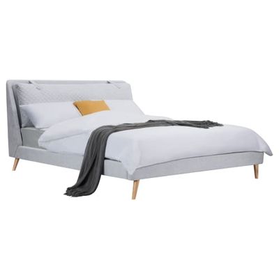 Lit double 140x190 cm en tissu gris clair | Maisons du Monde