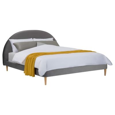 Lit double 160x200 cm en velours gris | Maisons du Monde
