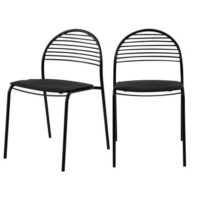 Chaise en métal noir avec coussin (x2) intérieur/extérieur | Maisons du Monde