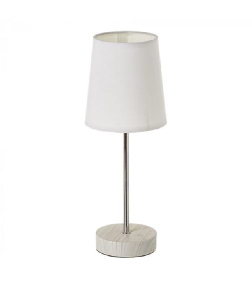 Lampe à poser bois clair métal chromé et abat-jour blanc H34,5cm | Maisons du Monde