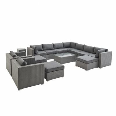 Salon de jardin xxl en résine tressée gris avec coussins | Maisons du Monde