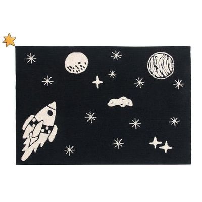 Tapis coton motif espace noir 140x200 | Maisons du Monde