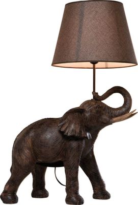 Lampe éléphant en polyrésine marron et abat-jour en lin | Maisons du Monde