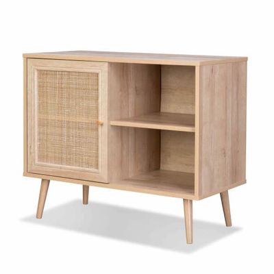 Meuble de rangement en cannage 2 niveaux 1 porte 80x39x65.8cm | Maisons du Monde