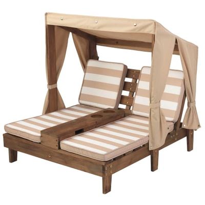 Double chaise longue enfant avec coussins rayés beige et blanc | Maisons du Monde