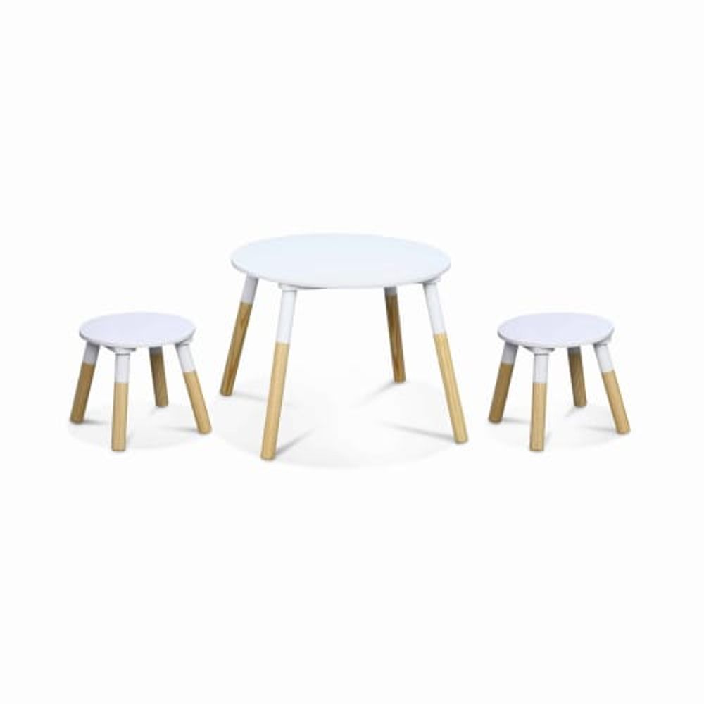 Table ronde et deux tabourets pour enfants naturel blanc | Maisons du Monde