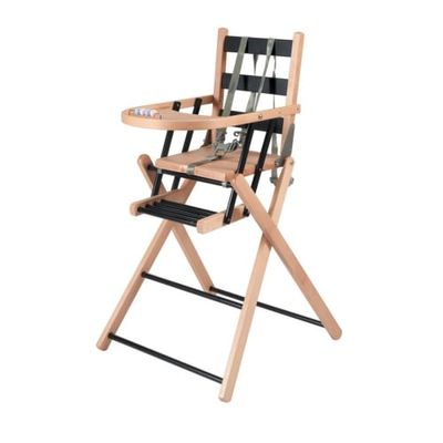 Chaise haute bébé pliante en bois  bicolore noir - 57x95 cm | Maisons du Monde