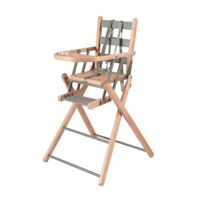 Chaise haute bébé pliante en bois  bicolore gris - 57x95 cm | Maisons du Monde
