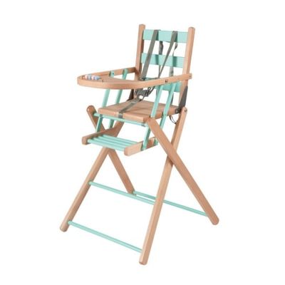 Chaise haute bébé pliante en bois  bicolore vert menthe - 57x95 cm | Maisons du Monde