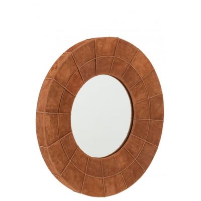 Miroir bord rond cuir cognac D70 | Maisons du Monde