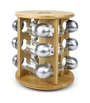 Support à épices en bambou rotatif et ses 12 pots à épices en verre | Maisons du Monde