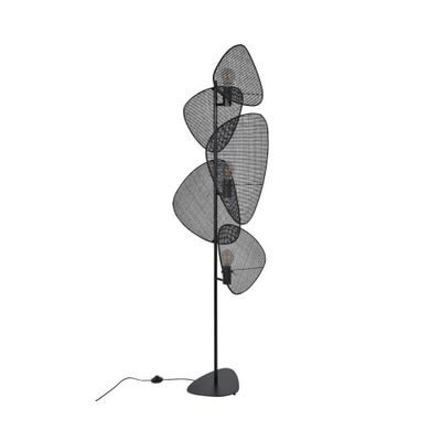Lampadaire abat jour en lin/cannage noir | Maisons du Monde