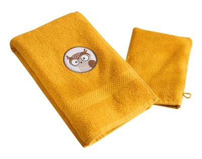 Lot serviette de bain enfant et gant toilette jaune 50x90 en coton | Maisons du Monde