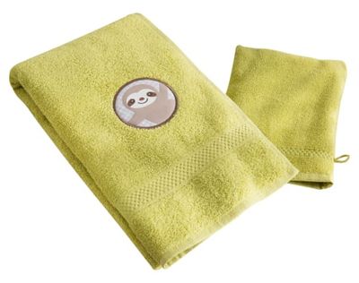 Lot serviette de bain enfant et gant toilette vert 50x90 en coton | Maisons du Monde