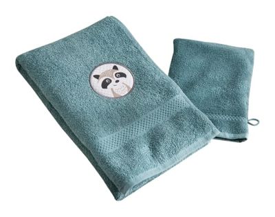 Lot serviette de bain enfant et gant toilette bleu 50x90 en coton | Maisons du Monde