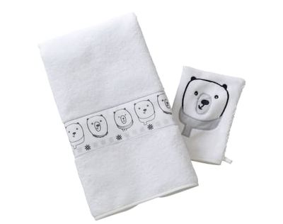 Lot serviette de bain enfant et gant toilette blanc 50x90 en coton | Maisons du Monde