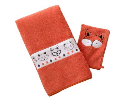 Lot serviette de bain enfant et gant toilette orange 50x90 en coton | Maisons du Monde