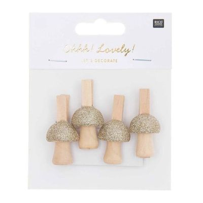 8 pinces clip en bois champignons dorés | Maisons du Monde