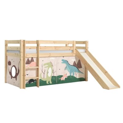 Lit mi-hauteur 90x200 toboggan sommier inclus housse dino bois | Maisons du Monde