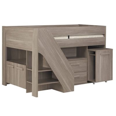 Lit mi-hauteur Panneaux de bois 90x200 Chêne grisé | Maisons du Monde