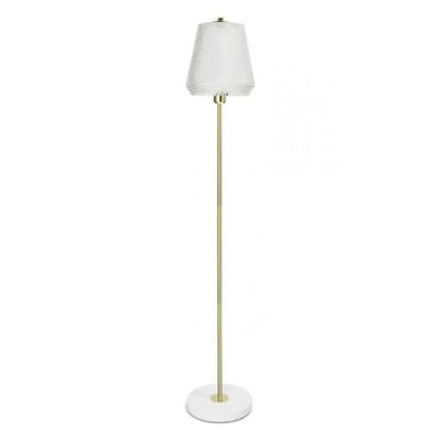 Lampadaire rétro en métal doré et abat-jour en verre embossé | Maisons du Monde