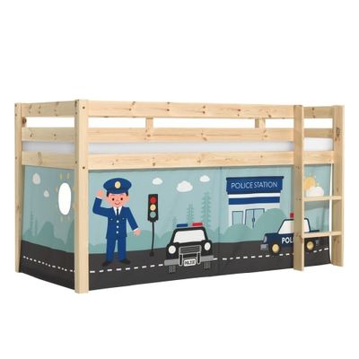 Lit mi-hauteur 90x200 sommier inclus housse police bois | Maisons du Monde