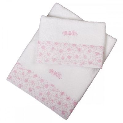 Set 2 pc serviettes éponges 70x140 cm et 50x70 cm alphabet rose | Maisons du Monde