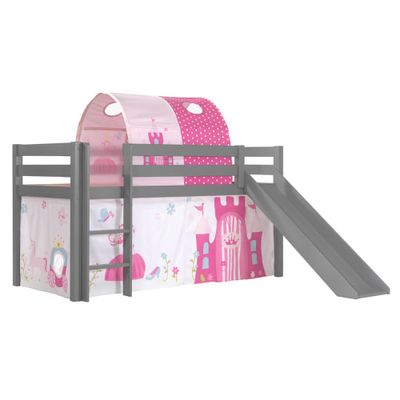 Lit mi-hauteur 90x200 toboggan sommier inclus housse princesse gris | Maisons du Monde