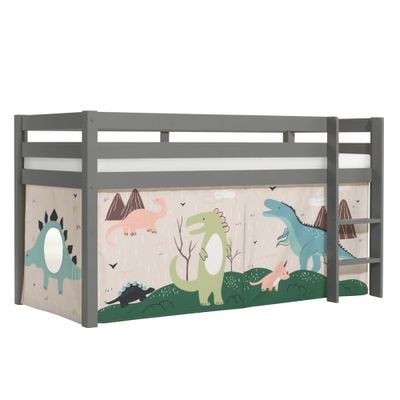 Lit mi-hauteur 90x200 sommier inclus housse dino gris | Maisons du Monde