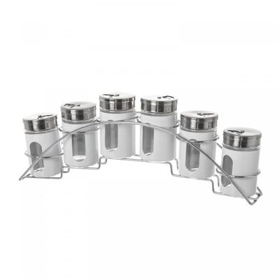 Étagère à épices avec 6 pots à épices en métal blanc 6,5x33x12cm | Maisons du Monde