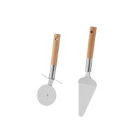 Spatule + roulette à pizza en bois hêtre et métal chromé | Maisons du Monde
