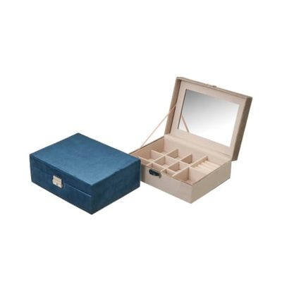 Set de 2 boites à bijoux en velours bleu et beige - 24x19x9cm | Maisons du Monde