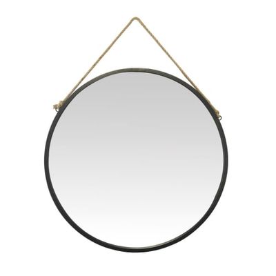 Miroir rond avec accroche en corde en métal noir D : 70 cm | Maisons du Monde