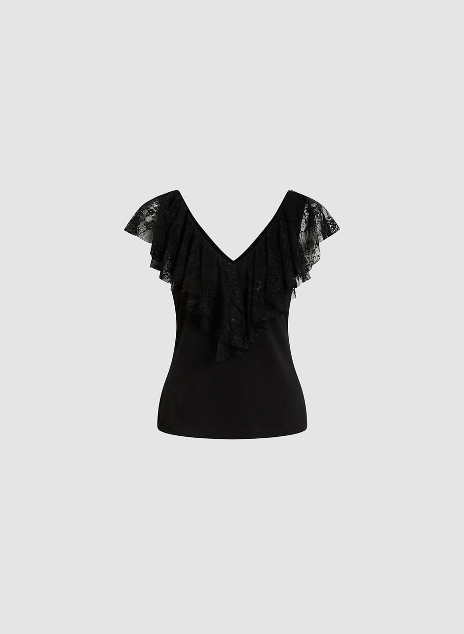 Lace Ruffle V-Neck Top