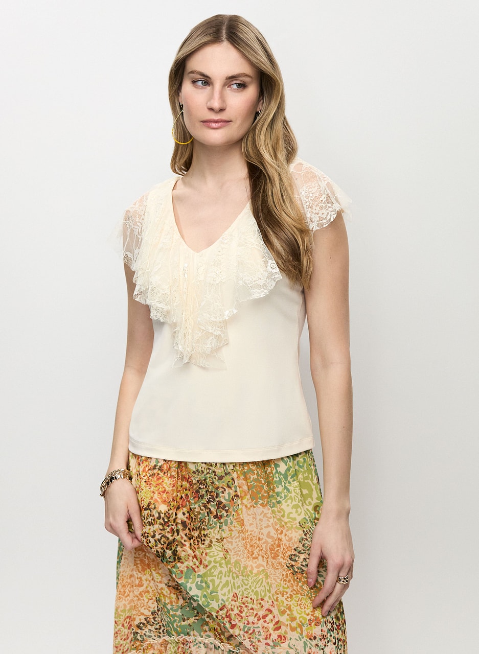 Lace Ruffle V-Neck Top