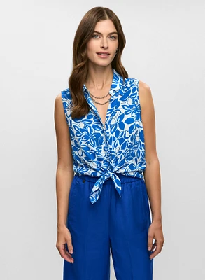 Sleeveless Floral Crepe Blouse