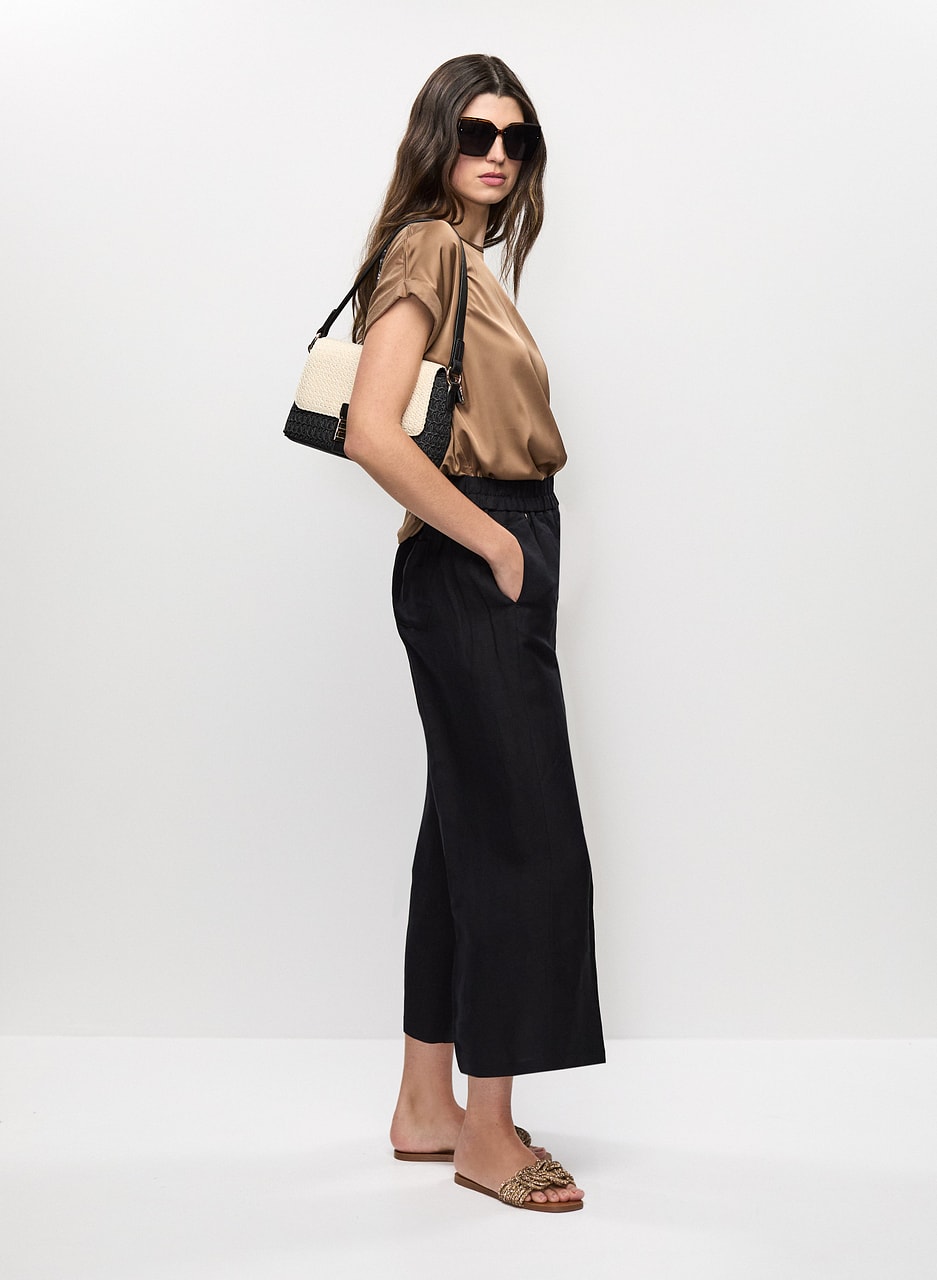 Pull-On Linen-Blend Culotte Pants