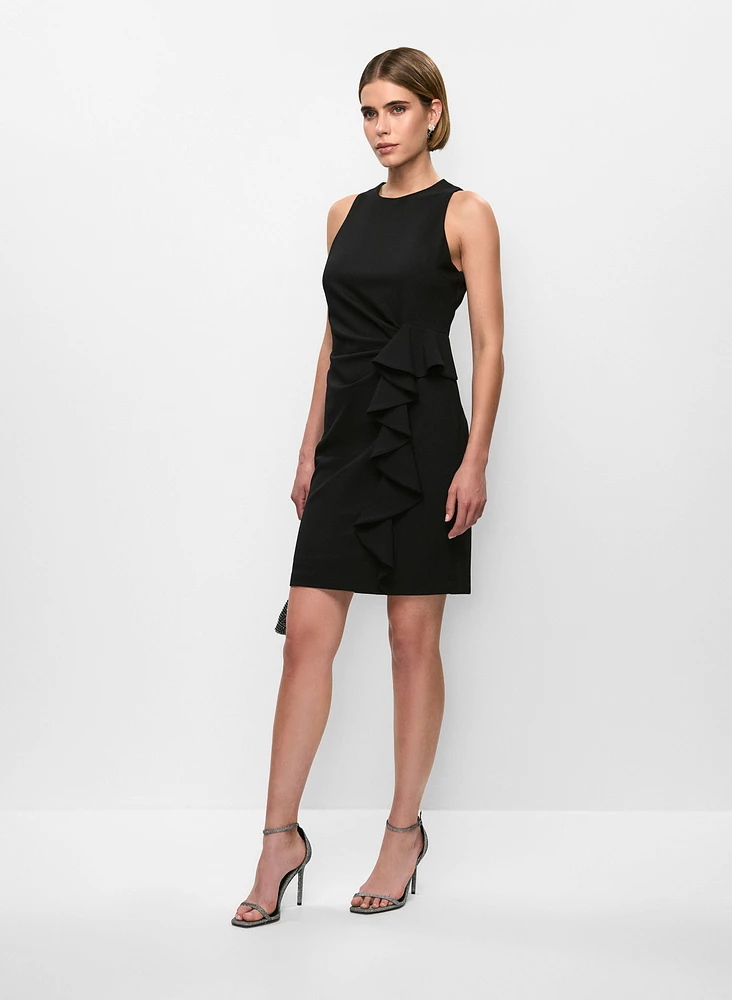 Sleeveless Side-Ruffle Crepe Dress