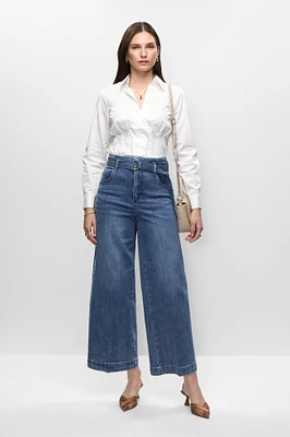 Corset Pintuck Blouse & Belted Culotte Jeans