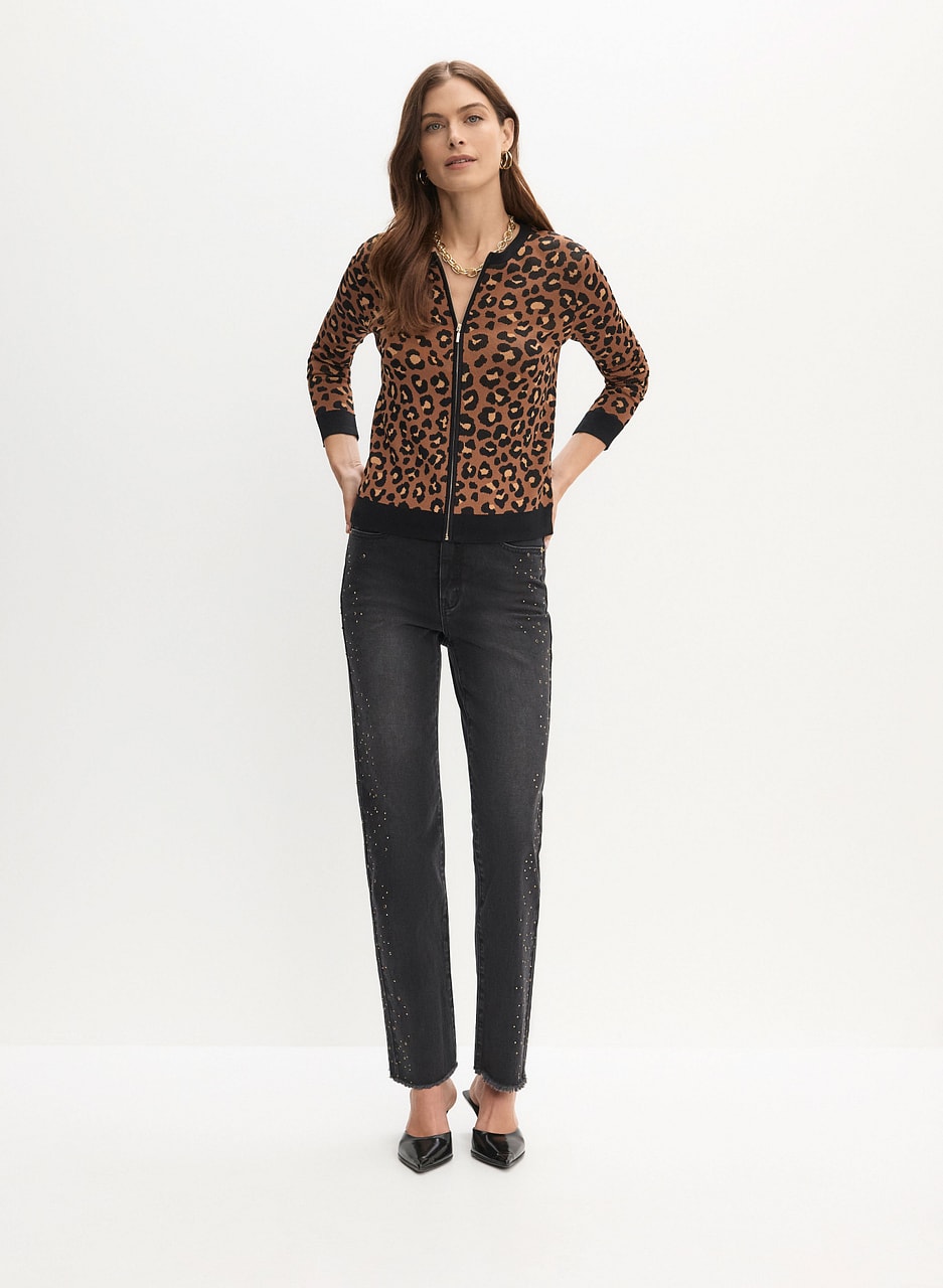 Leopard Print Cardigan & Straight Leg Jeans
