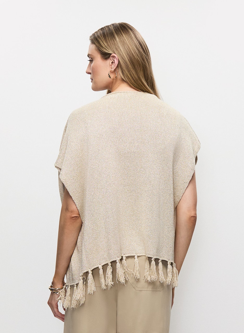 Fringe Trim Metallic Knit Cardigan