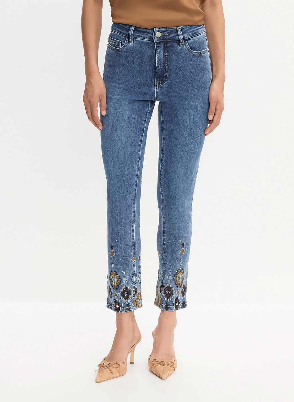 Pearl Detail Straight Leg Jeans