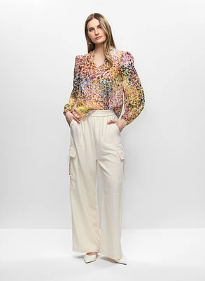 Abstract Print Blouse & Pull-On Cargo Pants