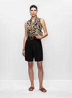 Leopard Print Blouse & Pleated Belted Shorts